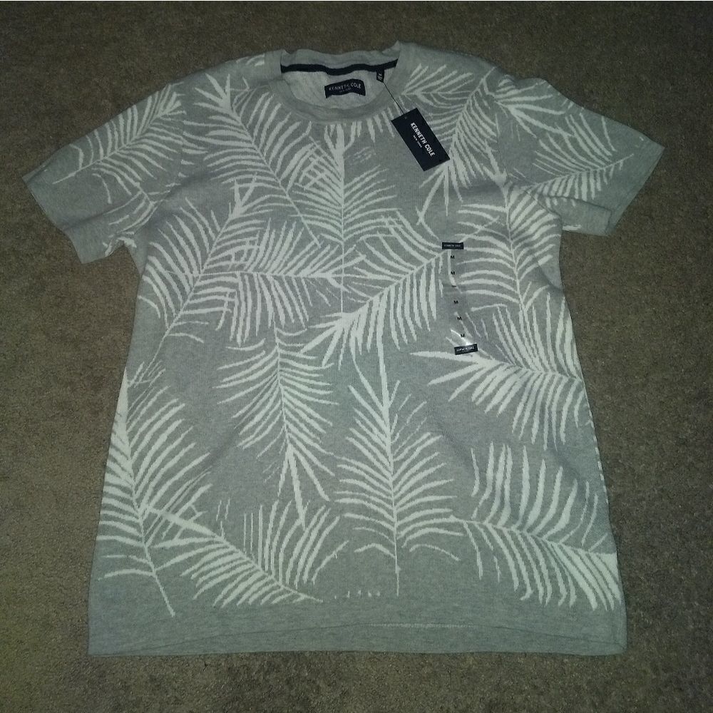 Kenneth Cole Mens Short Sleeve Floral Crew Sweater